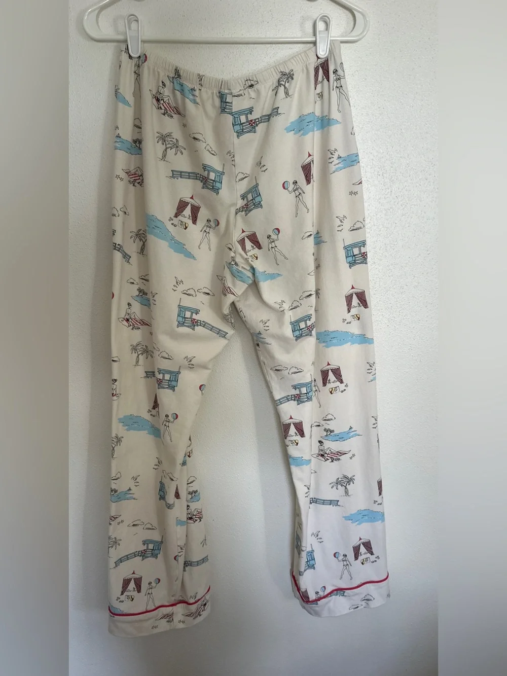 BedHead Pajamas XL 2PC Retro Beach Print Long Sleeve Top & Pants Set Cream Red